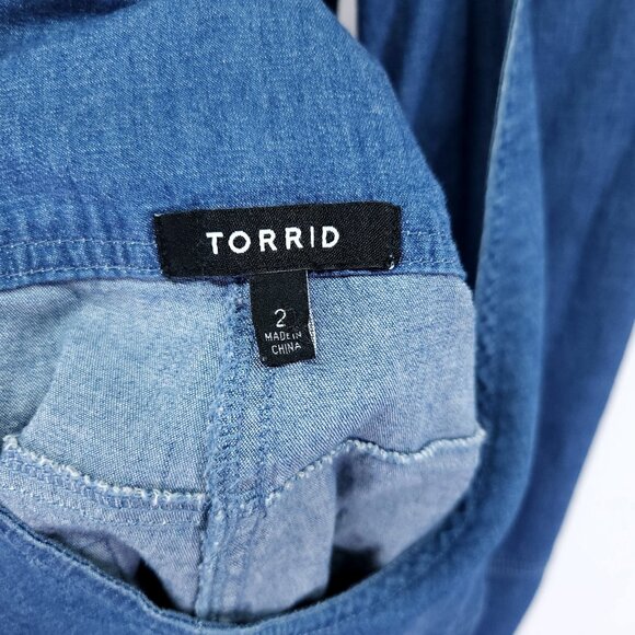 Torrid Overalls Blue Chambray Shortalls Jean Square Neck Stretch Women’s Size 2X - Picture 7 of 15